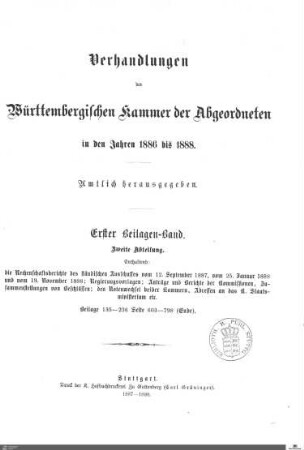 2,66: Landtag Württemberg - Kammer 2, Beilagen 1886-1888, Bd. 1,2