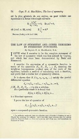 The law of symmetry and other theorems in symmetric functions.