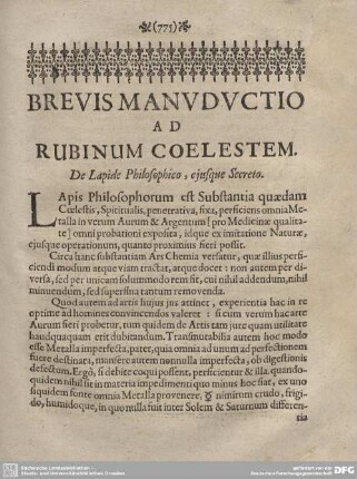 Brevis Manuductio ad Rubinum Coelestem.