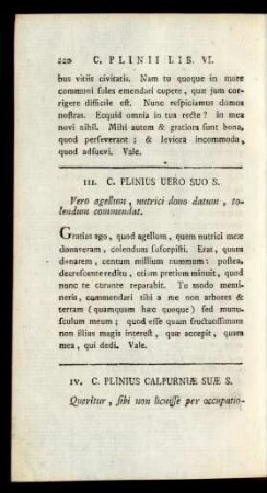 III. C. Plinius Uero Suo S.