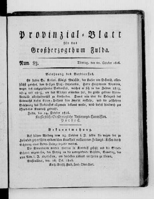 Num. 83., Ausgabe vom 22. Oktober 1816