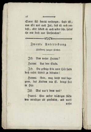 Zweyte Unterredung. Kleidung junger Kinder.