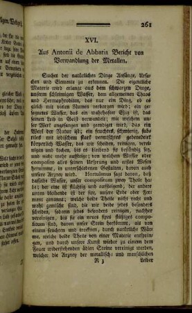 XVI. Aus Antonii de Abbatia Bericht von Verwandlung der Metallen.