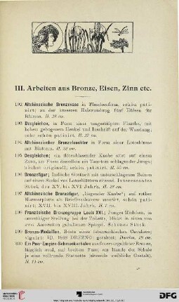 Arbeiten aus Bronze, Eisen, Zinn (Nr. 192-275)