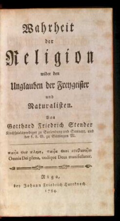 Wahrheit der Religion wider den Unglauben der Freygeister und Naturalisten