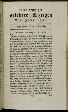 43stes Stück. Den 28sten May.
