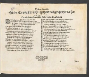 Friedens-Gemähld/ Für die Evangelische Schul-Jugend ... 12. Augusti Anno 1654. ... außgetheilet.