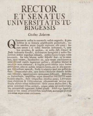 3, Rector et Senatus Perantiquae Universitatis Tubingensis Civibus Salutem.