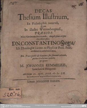 Decas Thesium Illustrium, Ex Philosophia naturali