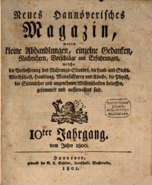 Neues hannoversches Magazin. 10. 1800
