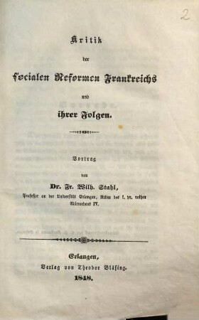 Kritik der socialen Reformen Frankreichs und ihrer Folgen : Vortrag