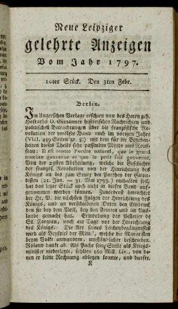 10tes Stück. Den 3ten Febr.