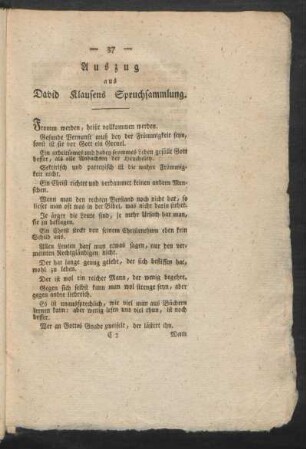 Auszug aus David Klausens Spruchsammlung