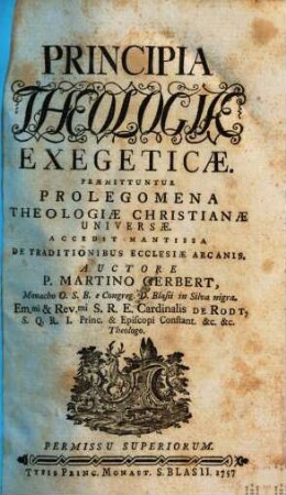 Principia Theologiae Exegeticae : Praemittuntur Prolegomena Theologiae Christianae Universae
