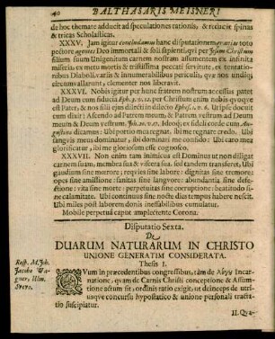 Disputatio Sexta. De Duarum Naturarum in Christo Unione Generatim Considerata.