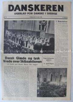 Illustrierte Wochenzeitung für Schweden und Dänemark aus der Zeit der deutschen Besetzung Dänemarks über die Stillegung des Schiffsverkehrs in dänischen Häfen