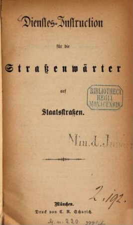 Dienstes - Instruction für die Straßenwärter auf Staatsstraßen