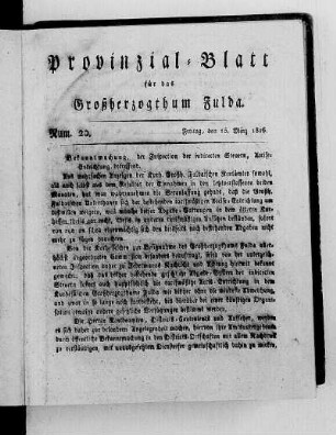 Num. 20., Ausgabe vom 15. März 1816