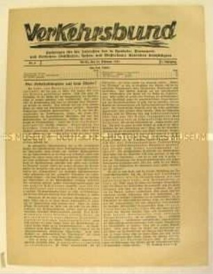 Mitteilungsblatt "Verkehrsbund" u.a. über den Lohnkampf der Rheinschiffer