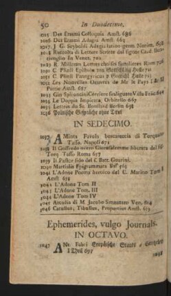 Ephemerides, vulgo Journals.