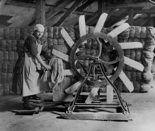 Schwingen des Flachses : Technikgeschichte | Technik und Wirtschaft | Flachs und seine Verarbeitung