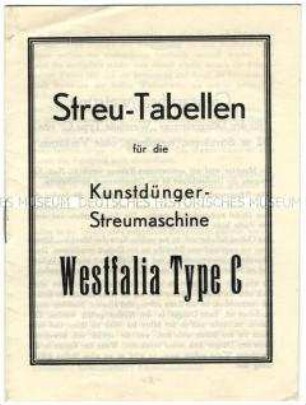 Streu-Tabellen für die Kunstdünger-Streumaschine Westfalia Type C