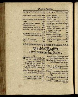 Vierdtes Register/ Derer vornehmsten Sachen.
