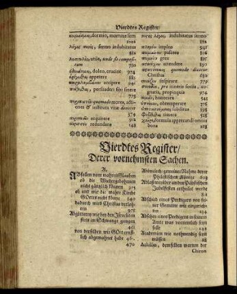 Vierdtes Register/ Derer vornehmsten Sachen.