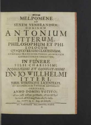 Melpomene ... Antonium Itterum