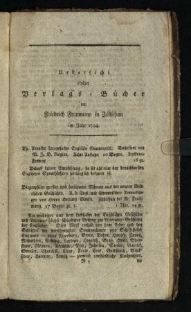 Uebersicht einiger Verlagsbuecher ...