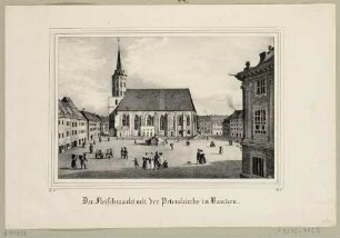 Der Fleischmarkt mit dem Dom St. Petri in Bautzen, aus der Zeitschrift Saxonia 1837