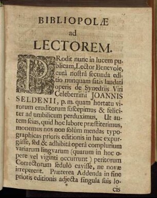 Bibliopolæ ad Lectorem.