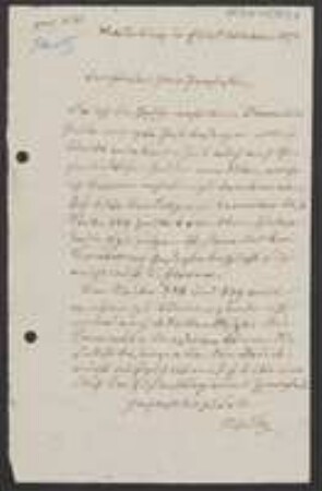 Brief von Friedrich Wilhelm Schultz an Unbekannt