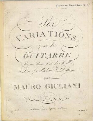 Six variations pour la guitarre : sur un thème tiré du ballet "Die feindlichen Volksstämme" ; op. 7