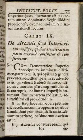 Caput IX. De Arcanis sive Interioribus consiliis