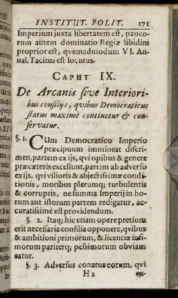 Caput IX. De Arcanis sive Interioribus consiliis