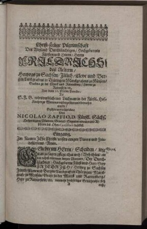 [Die erste Fürstliche Leich-Predigt.]