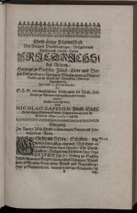 [Die erste Fürstliche Leich-Predigt.]