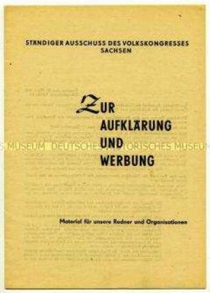 Redner-Material des Ständigen Ausschusses des Volkskongresses Sachsen