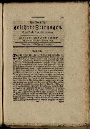 Fünf und zwanzigstes Stück, den drey und zwanzigsten Junius, 1787.