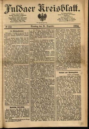 Erste Ausgabe vom Dienstag, den 25. Dezember 1894.