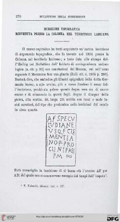 1: Iscrizione topografica rinvenuta presso la colonna nel territorio Labicano