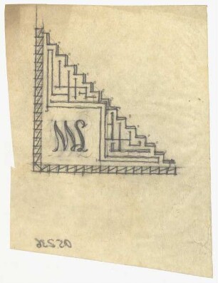 Ornamentstudie mit Monogramm : Monogramm M S in ein Eckornament eingefügt