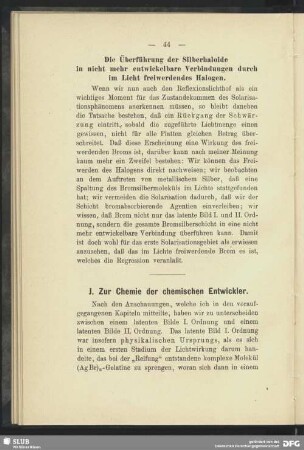 J. Zur Chemie der chemischen Entwickler
