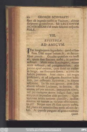 VIII. Epistola Ad Amicum.