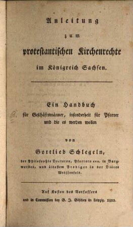 Anleitung zum protestantischen Kirchenrechte im K. Sachsen
