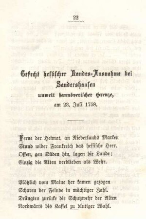 Gefecht hessischer Landes-Ausnahme bei Sandershausen unweit hannöverischer Grenze, am 23. Juli 1758.
