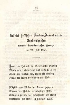 Gefecht hessischer Landes-Ausnahme bei Sandershausen unweit hannöverischer Grenze, am 23. Juli 1758.