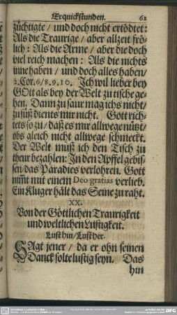 XX. Von der Göttlichen Traurigkeit und weltlichen Lustigkeit