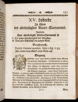 XV. Lobrede Zu Ehren des allerheiligsten Altars-Sacraments.
